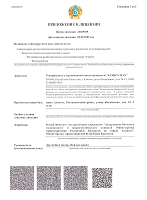 Приложение к лицензии компании energyman